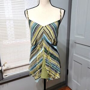 Lane Bryant Embroidered Split Double Chiffon Babydoll Cami - Green / Blue